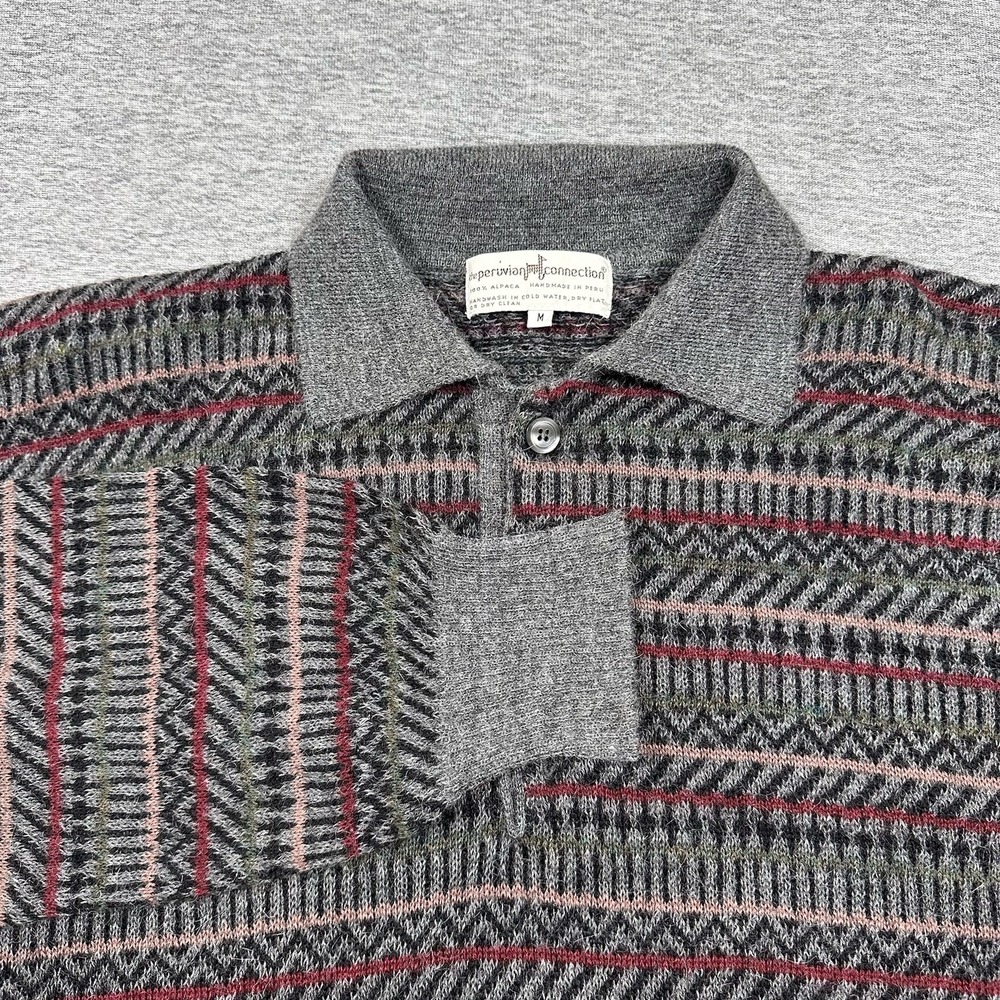 Peruvian Connection Jumper Mens Medium Multicolour Striped Alpaca Sweater Polo